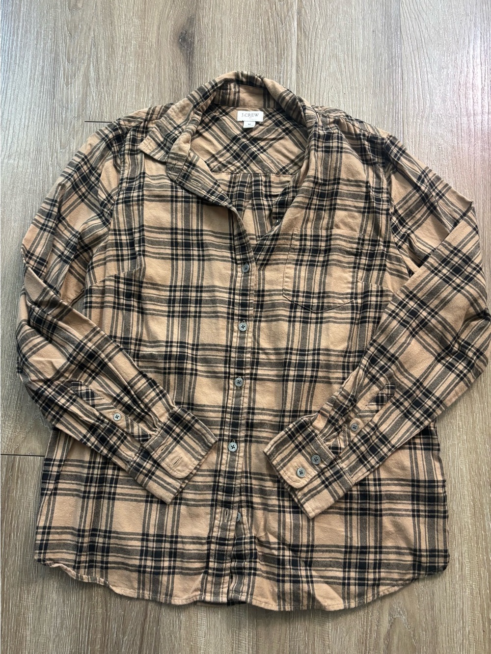J. Crew Tan and Black Plaid Button-Down Shirt